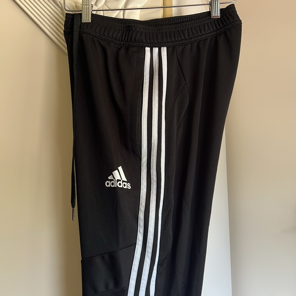Adidas Black and White Sweatpants with Signature Stripes